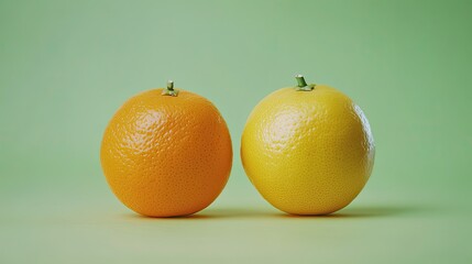 Poster - A vibrant orange and lemon sit side by side on a green background