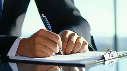 Poster - Businessman Signing Important Documents At His Desk