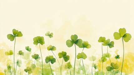 Wall Mural - Watercolor Painting Of Green Clover Plants