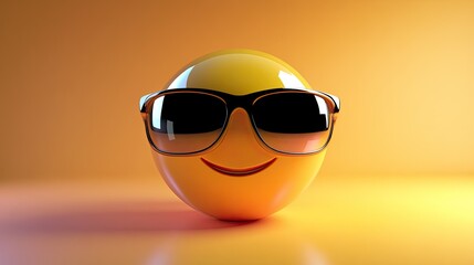 Aufkleber - Cool Smiley Face Wearing Sunglasses On Orange Background