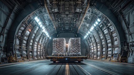 Poster - Cargo Plane Interior Showing Loaded Transport Vehicle