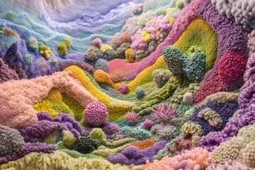 Poster - Bacterial landscape showcasing vibrant forms and textures in colorful formations. Generative AI
