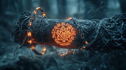 Poster - Ancient rituals unveiled glowing sacred cloth in enchanted forest visual art mystical environment closeup perspective