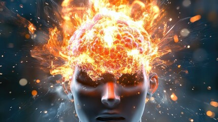 Aufkleber - Flaming Brain Exploding Intensely From Head