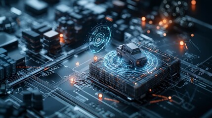 Poster - Cargo tracking software closeup digital interface technology hub futuristic environment high-tech view logistics concept