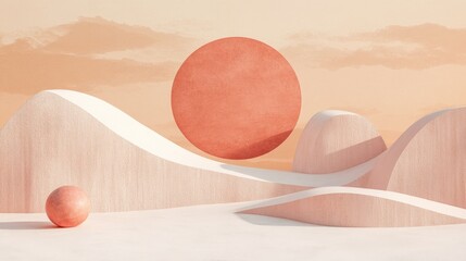 Poster - Abstract Peach And White Sculptures Under A Reddish Sun