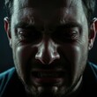 © KenPix - Dark, intense, close-up portrait, extreme emotion, screaming, anguish, hands on face, dramatic lighting, high contrast, gritty texture, cinematic, psychological horror, distorted features, raw emotion
