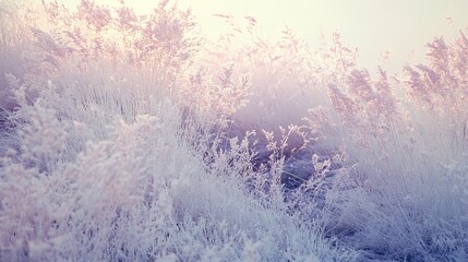 Poster - Frost Covered Grasslands Bathed In Sunrise Light