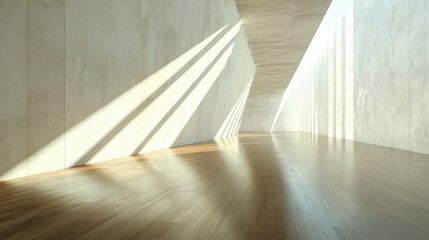 Canvas Print - Sunlit Minimalist Architectural Interior Design: Light Beams in Modern Hallway