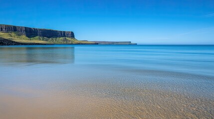 Canvas Print - Coastal Cliffs and Tranquil Ocean Scene Under Blue Sky