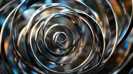 Wall Mural - Abstract Metal Spiral: A mesmerizing close-up of concentric metallic rings creating a swirling vortex of reflective surfaces.