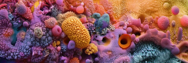 Leinwandbilder - Vibrant bacterial textures showcase diversity in microscopic life forms and structures in a colorful display. Generative AI