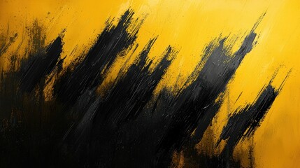 Wall Mural - Abstract Black and Yellow Brushstrokes Painting