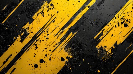 Poster - Abstract Black And Yellow Diagonal Brush Strokes