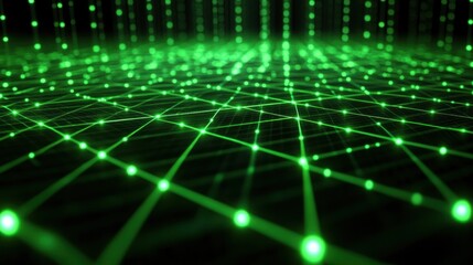 Poster - Abstract Green Network Grid: Digital Connectivity and Data Flow Visualization