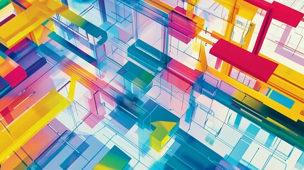 Aufkleber - Vibrant illustration of taxation process emphasizing layered flowcharts abstract representations of compliance