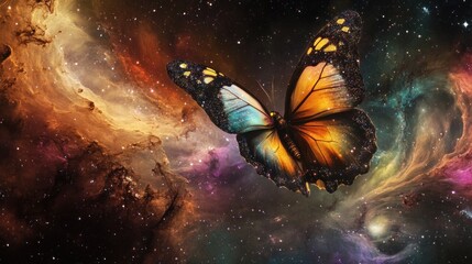Wall Mural - cosmic butterfly: a celestial dance of color and stardust across the galaxy