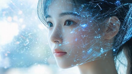 Poster - Ethereal Woman Surrounded by Digital Artificial Intelligence Elements