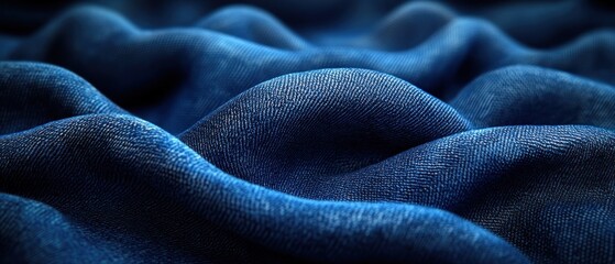 Wall Mural - Close-up of textured blue fabric resembling waves.