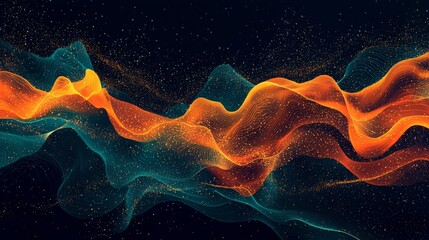 Wall Mural - Vibrant abstract orange waves against a starry cosmic backdrop.