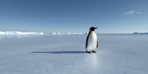 a single penguin stands majestically on a vast icy landscape, showcasing the beauty and isolation of
