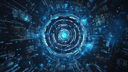 Poster - Abstract Blue Technology Background with LED Circuits and Lines