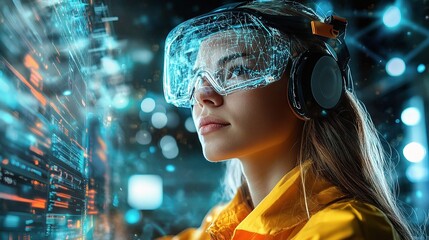 Poster - Female Technician Engaged in Server Room Operations with Advanced Tech