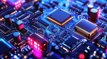 Poster - Futuristic Abstract Technology Background with Colorful Lines and Lights