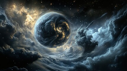 Wall Mural - cosmic wonder a celestial sphere enveloped in swirling nebula clouds a breathtaking digital art of t
