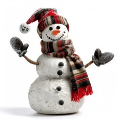 Poster - Cheerful snowman wearing a scarf and a hat, waving with both hands