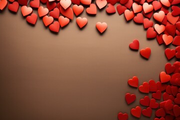 Poster - Many red hearts forming a border on a brown background, ideal for valentine's day themed projects
