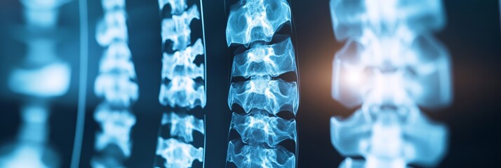 Poster - Multiple medical scans are displaying the complex structure of human spine vertebrae, highlighting potential issues and aiding in diagnosis and treatment