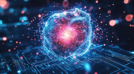 Poster - Quantum Computer Concept with Circuit Board and Blue Glow Effect