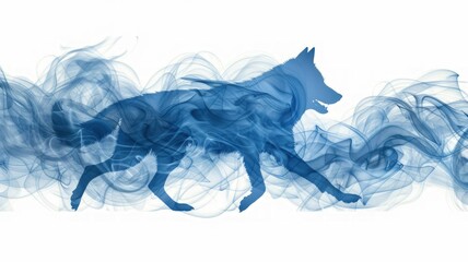 Naklejka na meble Abstract blue smoke design featuring a running dog silhouette.