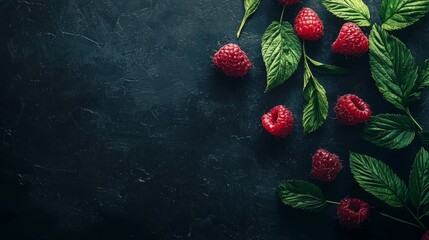 Wall Mural - Fresh, sweet red raspberries arranged together in the background