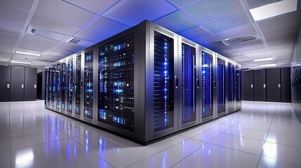 Poster - Modern Data Center with Sleek Network Servers in High-Tech Design