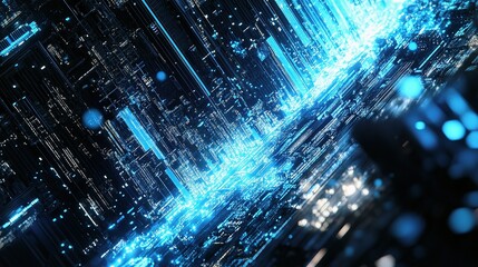 Poster - Close-Up View of a Detailed Computer Motherboard with Blue Lines