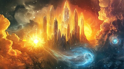 Poster - . An otherworldly scene of energy waves flowing through a crystalline structure