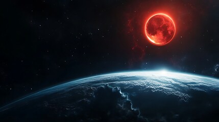 Wall Mural - crimson moon shining brightly on waves under a vast horizon image