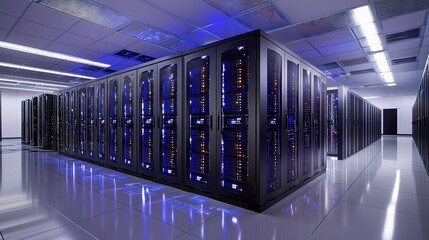Poster - Modern Data Center with Sleek Server Design and High Capacity Racks