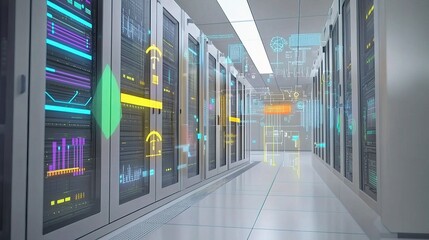 Poster - Colorful Illustration of ICT and IoT Concepts in a Modern Data Center