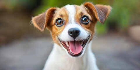 Wall Mural - happy excited puppy looking up