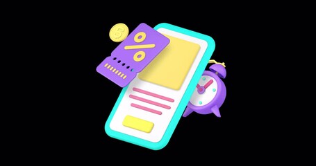 Poster - Online shopping sale discount smartphone app reminder banner copy space 3d icon animation. Retail shop store marketplace market supermarket clearance internet alert notification