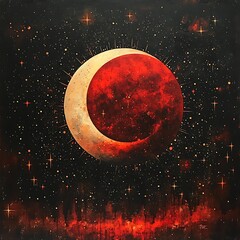 Wall Mural - crimson moonlight painting serene waves and a dramatic night horizon image