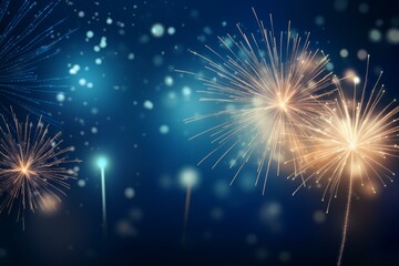 Poster - Colorful fireworks exploding against a dark blue night sky, creating a festive atmosphere