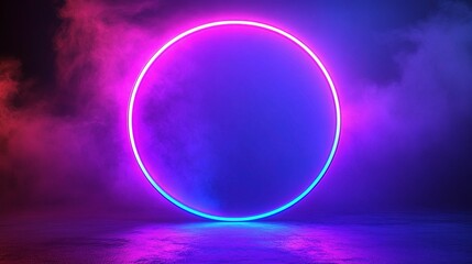 Wall Mural - Sleek LED Circle with Dynamic Colors and Misty Background