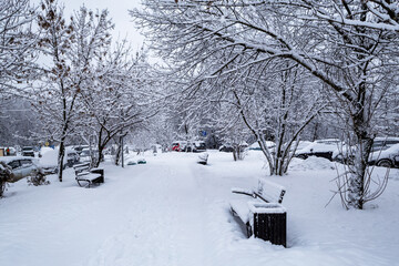 Wall Mural - snow covered city alley