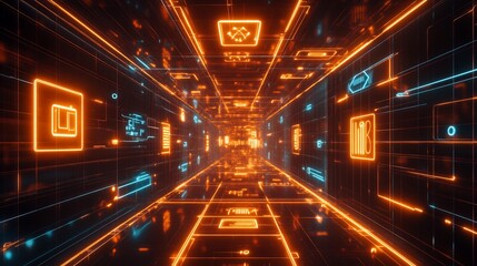 Poster - Marketing communications depicted glowing icons dynamic radiant pathways connecting elements