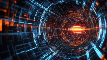 Poster - Futuristic Digital Tunnel with Vibrant Lines and Artificial Intelligence Design