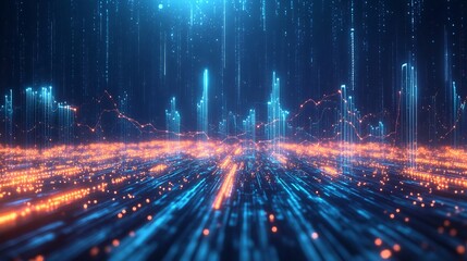 Poster - Market trend visualized glowing graph ascending data point over radiant futuristic background